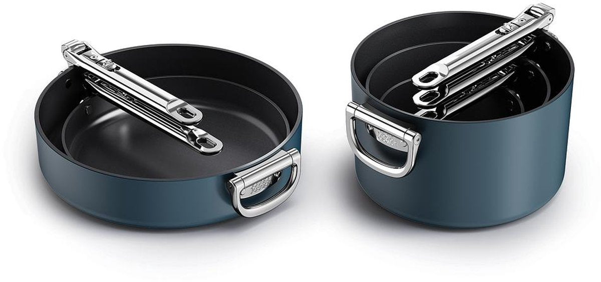 Joseph joseph space 5-piece non-stick pan set with folding handles, lids and lid stand