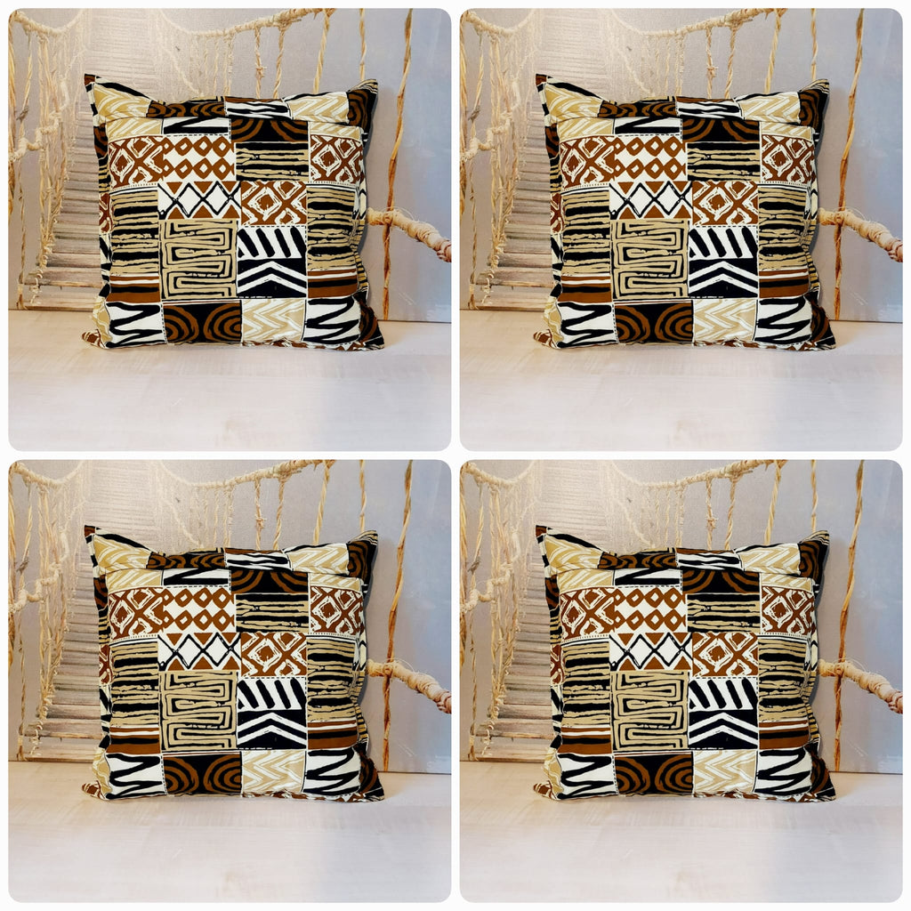 Set of 2 | 4 Cushion Covers | 40x40cm | 100% Cotton Wax Ankara Fabric