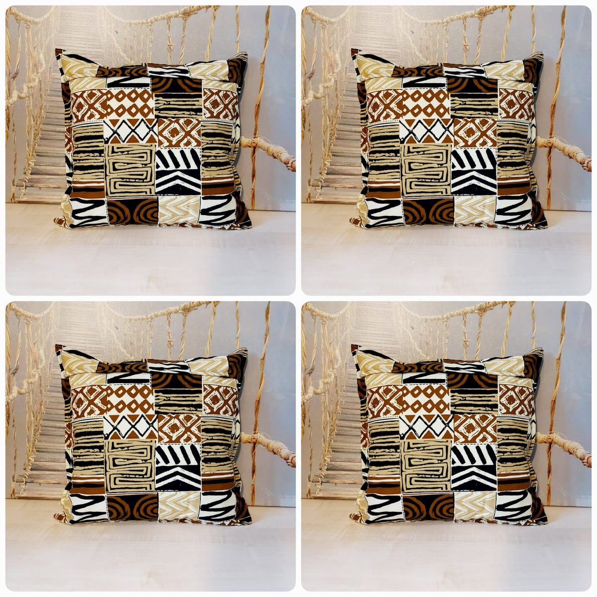 Set of 2 | 4 Cushion Covers | 40x40cm | 100% Cotton Wax Ankara Fabric
