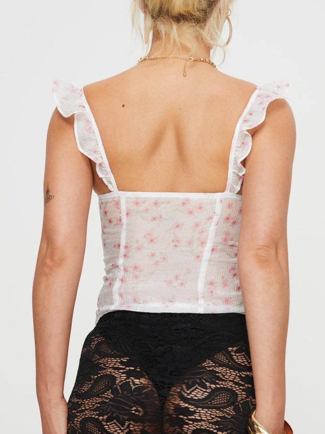 Ruffled Floral Square Neck Cami for Stylish Summer Wear