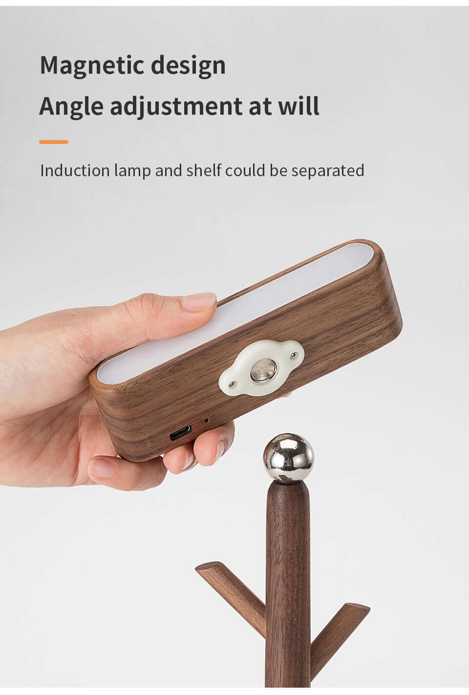 Magnetic Solid Wood Rechargeable Induction Light