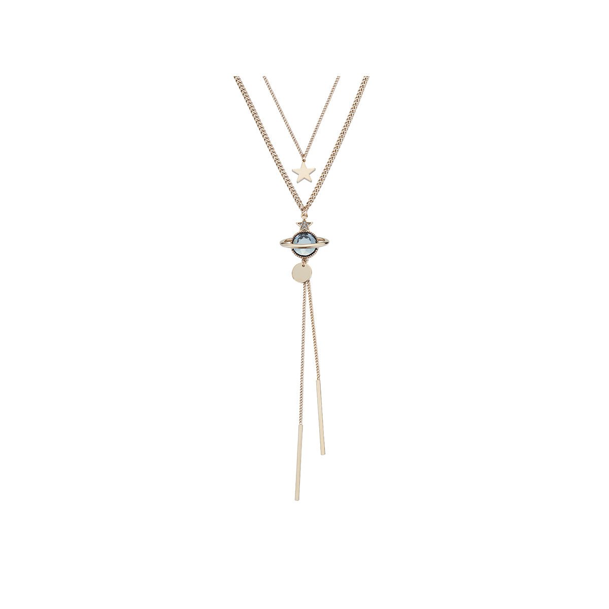 Saturn Planet Pendant Double-layed Gold Necklace